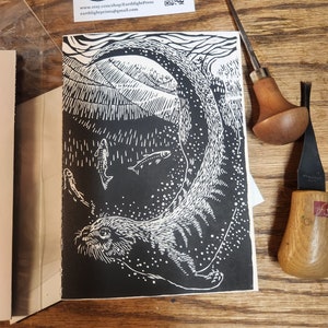 Diana of Freshwater, handprinted linocut card, © 2019 Patrick Norton