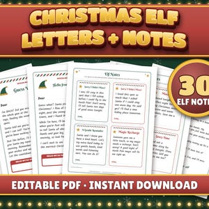 Weihnachtsbriefe und 30 Elfen-Notizen im Paket, bearbeitbarer Ankunfts- und Abschiedsbrief für Elfen, Entschuldigungsnotizen für Elfen, Freundlichkeitsnotizen, Nordpol-PDF