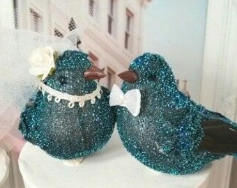 2024 teal color weddind chic  wedding   chic teal turquoise blue wedding love birds cake topper