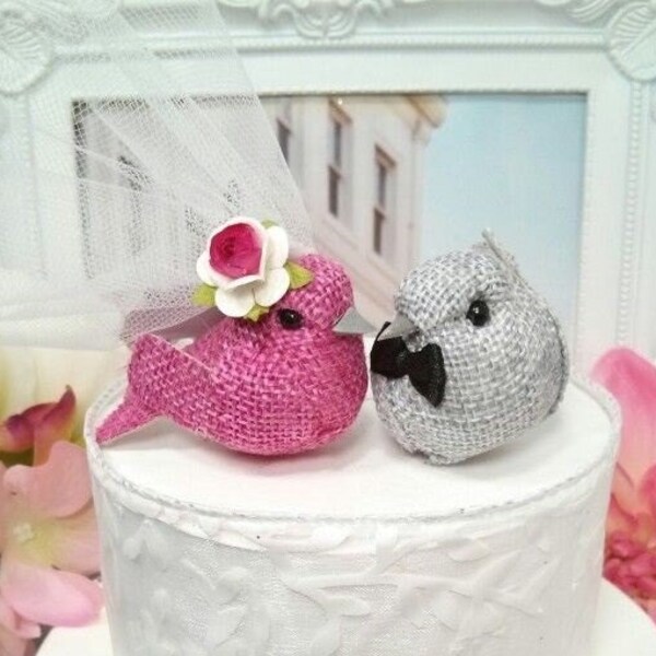 VERY SMALL  cupcake  topper wedding    small   wonderful rustic burlap  bird wedding cake topper