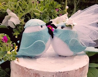 2024  WEDDING  large  blue and white wedding love birds cake topper or wedding anniversary cake topper