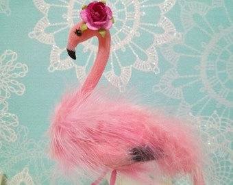 small choose your head flower  One chic fluffy pink flamingo birthday cake topper or shower cake topper