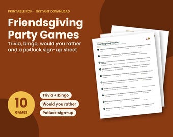 Pacchetto di giochi stampabili per la festa del Ringraziamento tra amici, 42 pagine, download immediato, quiz sul Ringraziamento, bingo per il Ringraziamento tra amici, giochi per feste in cui ognuno porta qualcosa da mangiare
