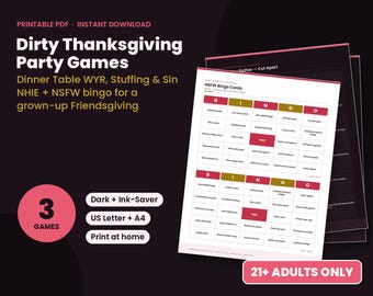 Giochi piccanti per feste del Ringraziamento per adulti (21+), 13 pagine, download immediato, Bingo del Ringraziamento tra amici NSFW, Preferiresti...? PDF
