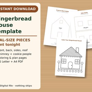 Gingerbread House Template Printable, Real Size Gingerbread House Pattern, Christmas Baking Kids Activity, Instant Download