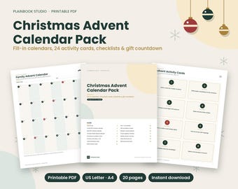 Calendario dell'Avvento di Natale stampabile, 20 pagine, download immediato, Avvento cristiano per famiglie e bambini, 24 schede attività