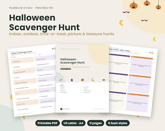 Caccia al tesoro di Halloween stampabile, 11 pagine, download immediato, caccia al tesoro per bambini al chiuso e all'aperto, caccia al tesoro "Dolcetto o scherzetto" in PDF