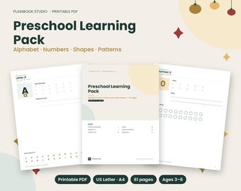 Schede didattiche stampabili per la scuola materna, 61 pagine, download immediato, alfabeto, numeri, forme, da ricalcare, raccoglitore didattico per bambini piccoli, PDF per l'istruzione domiciliare