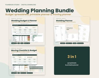 Pacchetto per l'organizzazione del matrimonio, download immediato, foglio di calcolo per il budget del matrimonio, agenda stampabile per il matrimonio, lista degli invitati, disposizione dei posti a sedere, lista di controllo.