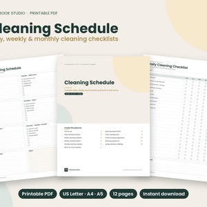 Cleaning Schedule Printable, Daily Weekly Monthly Cleaning Checklist, House Cleaning Planner, Chore List, Declutter, PDF A4 A5