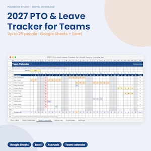 Urlaubs- und Abwesenheitsplanungs-Tabelle für 2027, Mitarbeiter-Urlaubs- und Abwesenheitsverwaltung für kleine Teams, Teamkalender, Google Sheets und Excel