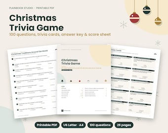 Gioco a quiz di Natale stampabile, 100 domande, 29 pagine, download immediato, carte con domande e risposte, gioco per feste di Natale in famiglia