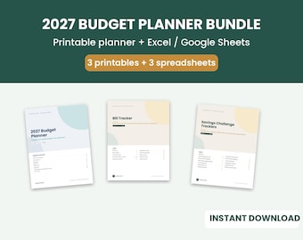 Paquete imprimible de planificador de presupuesto 2027 / Ahorra un 60 % / Planificador + Bola de nieve para el pago de deudas, hojas de cálculo para el seguimiento de facturas / Descarga instantánea