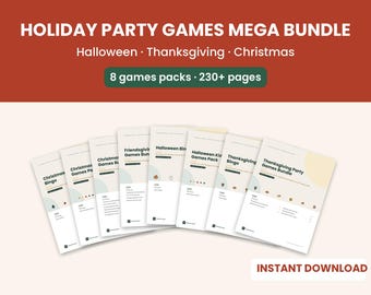 Paquete de juegos imprimibles para fiestas navideñas / 8 juegos, ahorra un 60% / Bingo de Halloween, Acción de Gracias y Navidad / Descarga instantánea