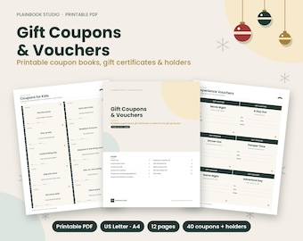 Buoni regalo stampabili, libretto di buoni regalo di Natale, modello di certificato regalo, voucher regalo, porta carte regalo, buoni regalo d'amore