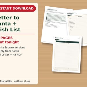 Christmas Wish List Printable for Kids, Letter to Santa Template, Dear Santa Letter with Reply from Santa, Instant Download