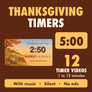 Unterrichtsvideos zum Thema Thanksgiving: 12 Countdown-Timer mit Musik, visueller Truthahn-Timer für Lehrer, werbefrei, PowerPoint- und Google-Slides-Versionen