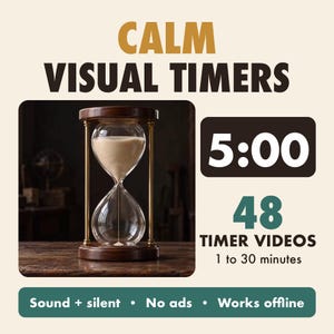 Classroom Timer Videos, 48 Calm Countdown Timers, Hourglass Pendulum Clock Visual Timer for Teachers, No Ads, PowerPoint Google Slides