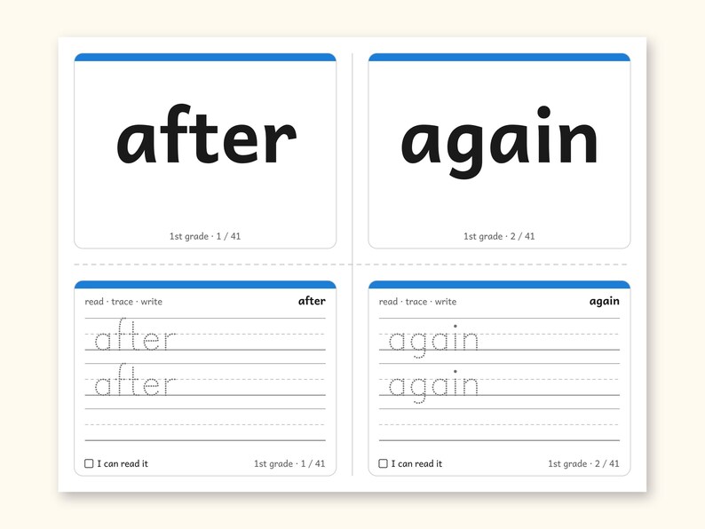 Sight Words | 1st Grade Dolch Flashcards for Ages 6-7 (Digital PDF): Preview 3: fold cards