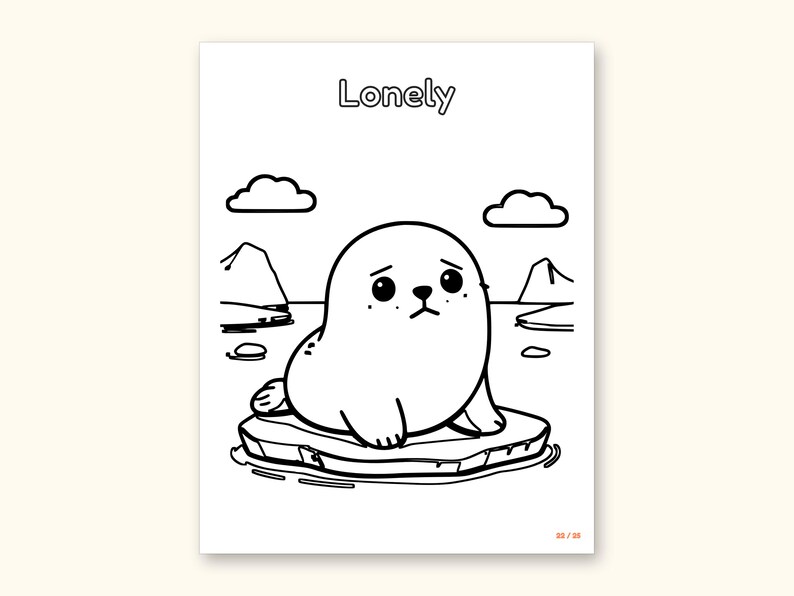 Animal Coloring Pages | 25 Feelings Pictures for Kids Ages 4-8 (Digital PDF): sample page 25 of 29