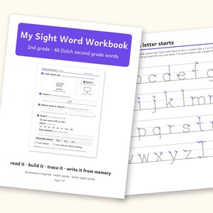 Sight Word Worksheets | 2nd Grade Dolch Workbook for Ages 7-8 (Digital PDF): cover and an inside page