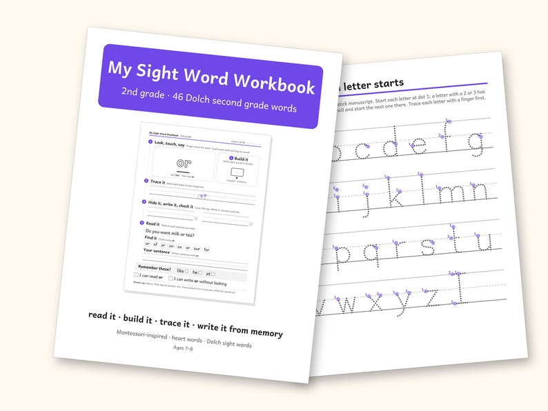 Sight Word Worksheets | 2nd Grade Dolch Workbook for Ages 7-8 (Digital PDF): cover and an inside page