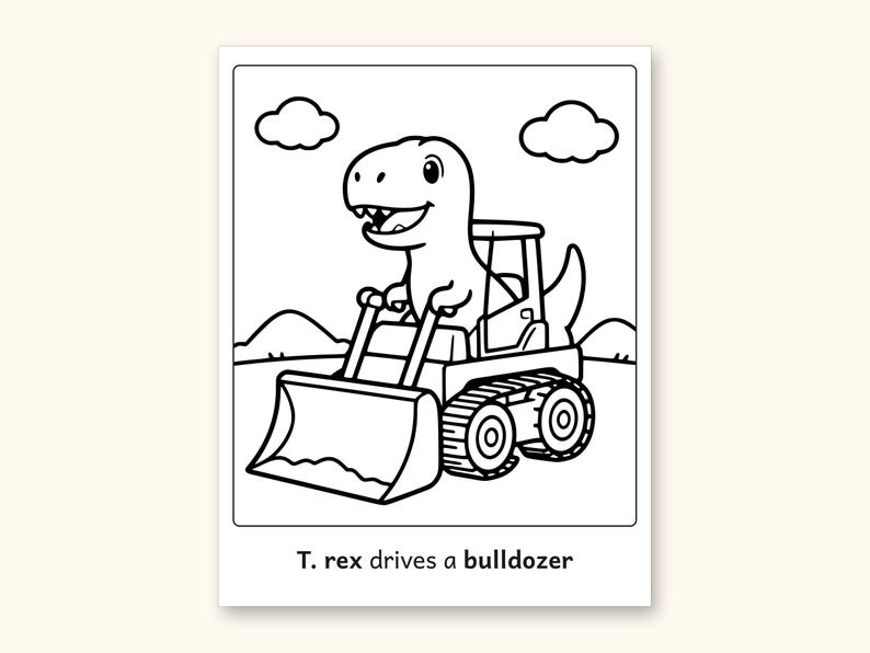 Dinosaur Coloring Pages | 50 Construction Pictures for Ages 3-6 (Digital PDF): sample page 27 of 53