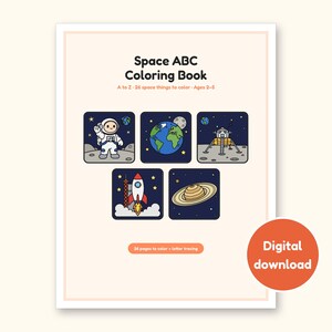 Space Coloring Pages | ABC Letter Tracing for Kids Ages 2-5 (Digital PDF): cover of the printable PDF, a digital download