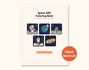 Space Coloring Pages | ABC Letter Tracing for Kids Ages 2-5 (Digital PDF)