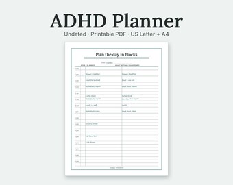 Planificador para TDAH / Bloques de tiempo diarios, 3 prioridades y desglose de tareas (PDF digital)