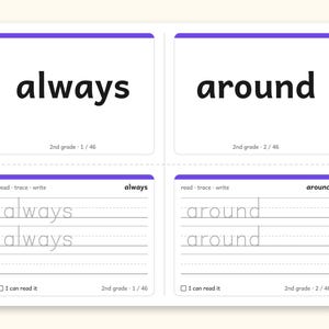 Sight Words | 2nd Grade Dolch Flashcards for Ages 7-8 (Digital PDF): Preview 3: fold cards