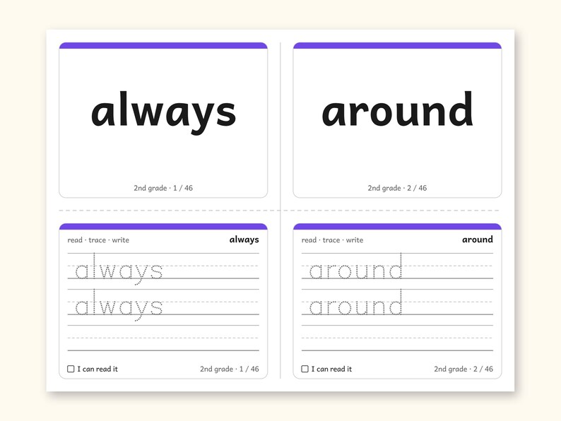 Sight Words | 2nd Grade Dolch Flashcards for Ages 7-8 (Digital PDF): Preview 3: fold cards