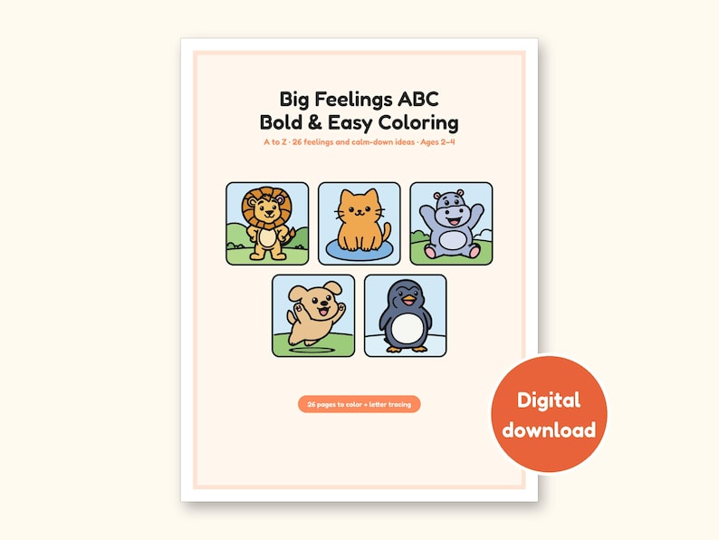 Alphabet Coloring Pages | Big Feelings Letter Tracing for Toddlers (Digital PDF): cover of the printable PDF, a digital download