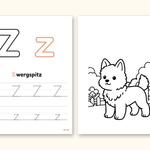 Dog Coloring Pages | ABC Letter Tracing for Kids Ages 2-5 (Digital PDF): pages 53 and 54 side by side