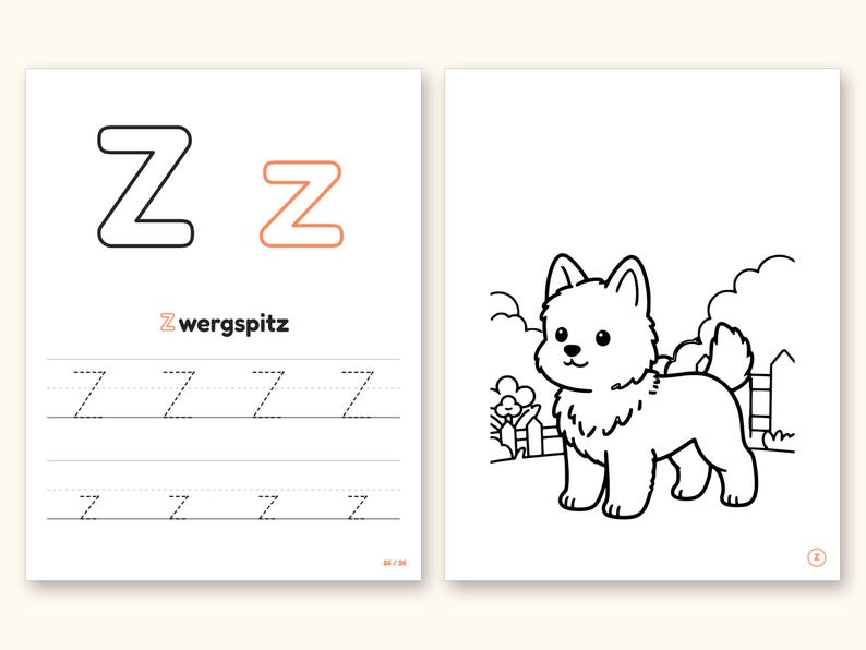 Dog Coloring Pages | ABC Letter Tracing for Kids Ages 2-5 (Digital PDF): pages 53 and 54 side by side
