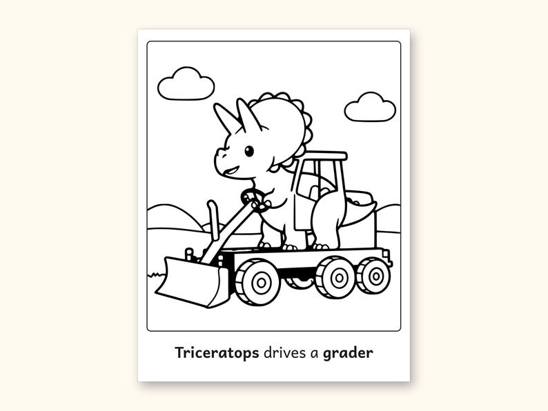 Dinosaur Coloring Pages | 50 Construction Pictures for Ages 3-6 (Digital PDF): sample page 40 of 53
