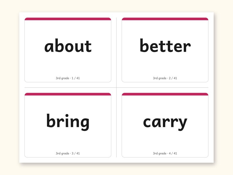 Sight Words | 3rd Grade Dolch Flashcards for Ages 8-9 (Digital PDF): Preview 1: read sides