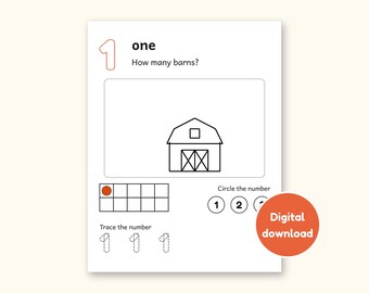 Counting Worksheets | Farm Ten Frame Mats for Preschool Ages 3-5 (Digital PDF)