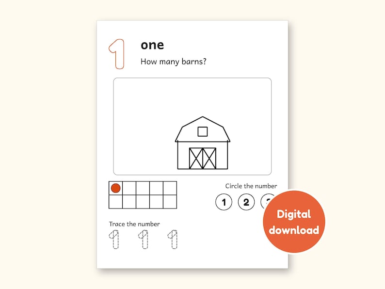 Counting Worksheets | Farm Ten Frame Mats for Preschool Ages 3-5 (Digital PDF): cover of the printable PDF, a digital download
