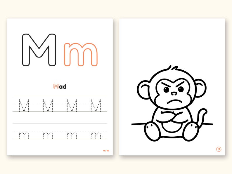 Alphabet Coloring Pages | Big Feelings Letter Tracing for Toddlers (Digital PDF): pages 27 and 28 side by side
