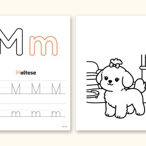 Dog Coloring Pages | ABC Letter Tracing for Kids Ages 2-5 (Digital PDF): pages 27 and 28 side by side