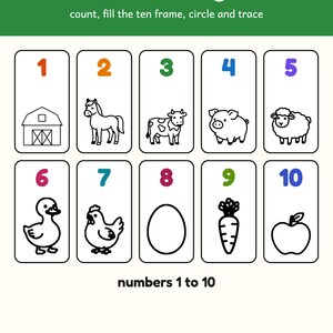 Counting Worksheets | Farm Ten Frame Mats for Preschool Ages 3-5 (Digital PDF): Cover