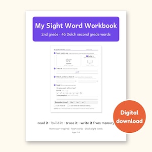 Sight Word Worksheets | 2nd Grade Dolch Workbook for Ages 7-8 (Digital PDF): cover of the printable PDF, a digital download