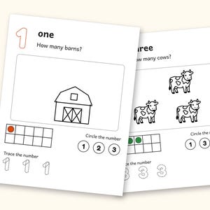 Counting Worksheets | Farm Ten Frame Mats for Preschool Ages 3-5 (Digital PDF): cover and an inside page