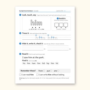 Sight Word Worksheets | 1st Grade Dolch Workbook for Ages 6-7 (Digital PDF): sample page 19 of 56