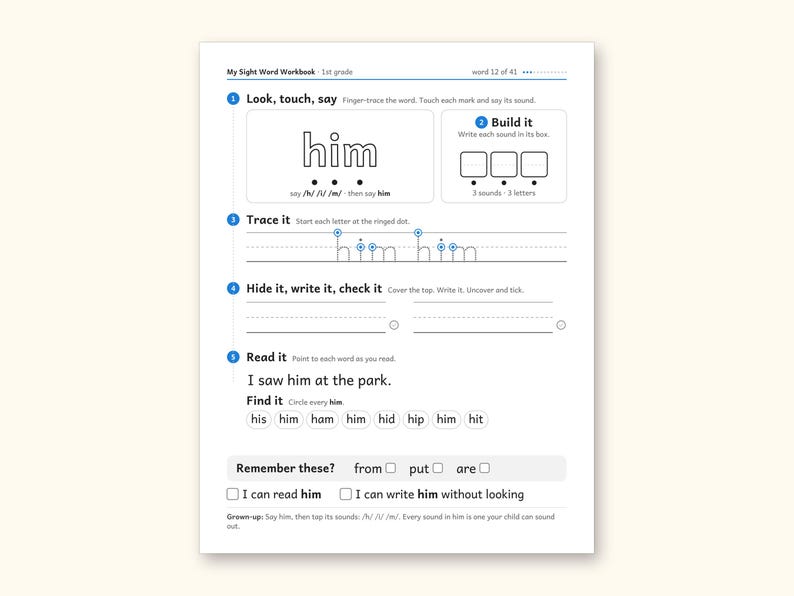 Sight Word Worksheets | 1st Grade Dolch Workbook for Ages 6-7 (Digital PDF): sample page 19 of 56