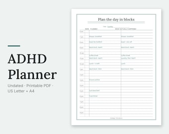 ADHD-planner | Dagelijkse tijdblokken, top 3 en taakverdeling (digitale pdf)