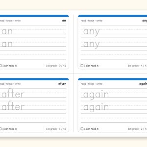 Sight Words | 1st Grade Dolch Flashcards for Ages 6-7 (Digital PDF): Preview 2: write sides