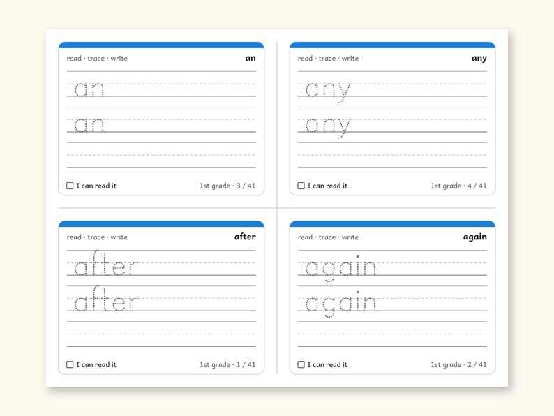 Sight Words | 1st Grade Dolch Flashcards for Ages 6-7 (Digital PDF): Preview 2: write sides