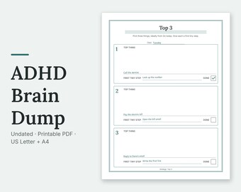 ADHD Brain Dump | Sjabloon om taken in stappen te ordenen voor volwassenen (digitale pdf)